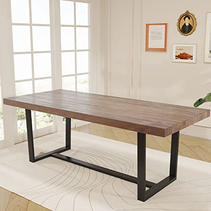 SOSPIRO 72 inch Wood Dining Table for 6 to 8, Industrial Rustic Rectangular Farmhouse Table with Steel Legs Metal Frame For Kitchen, Dining Room, - WoodArtSupply