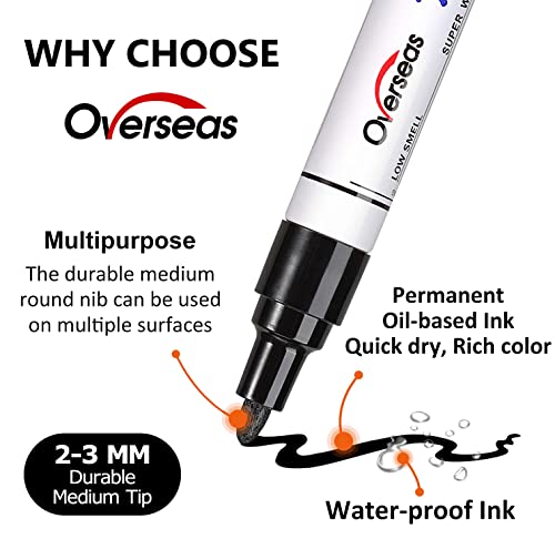Permanent Paint Markers Pens - 3 Pack White Oil Based Paint Pens, Medium Tip, Quick Drying and Waterproof Marker Pen for Metal, Rock, Wood, Fabric, Overseas