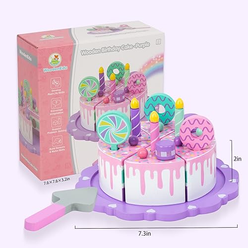 WoodenEdu Toddler Cake Toys for Toddlers 1-3,Wooden Pretend Play Food Fake Birthday Cake,Tea Party Learning Kitchen Gift Toy for Boys Girls (Cookies WoodenEdu