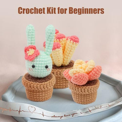 Dasonwin Crochet Kit for Beginners,Crafts for Adults,Knitting kit with Step-by-Step Video Tutorials,Complete Green Cactus Adult Crafts (B) - WoodArtSupply