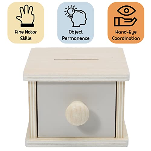 Montessori Mama Montessori Coin Box, Montessori Toys for 1 Year Old Toddler Coins, Baby Wooden Montessori Toy Ball Infant Drawer Drop Montessori Mama