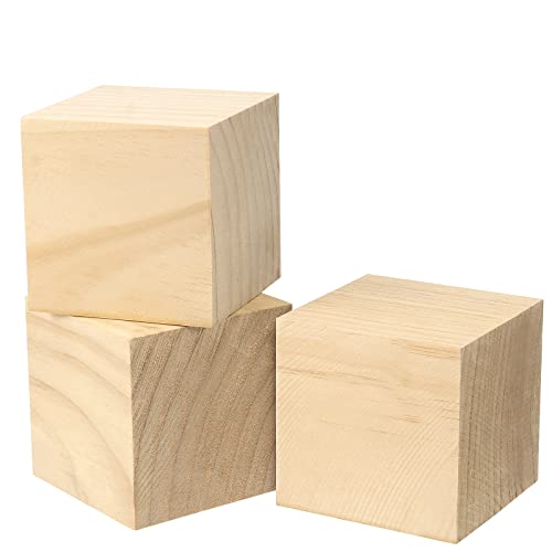SEHOI 8 Pack 3 Inch Wooden Cubes, Unfinished Natural Wood Blocks, Blank Wood Square Blocks Wood Cubes for Crafts and DIY Décor SEHOI