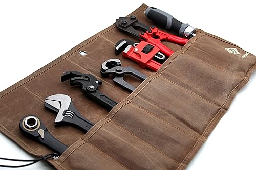 ironcube Tool Roll Tool Pouch, 6 Pocket Tool Storage Bag, Storage for Hand Tools, Gardening Tools, and Woodworking Tools. (Brown) ironcube