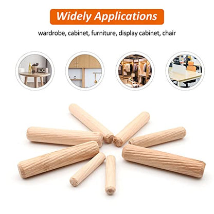 Wooden Dowel Pins Assorted Kit - M6/M8/M10 Fluted Wood Dowel Pins, Made of Hardwood - 500 PCS 3 Size -1/4,5/16,3/8 Inch Dowel pins - WoodArtSupply