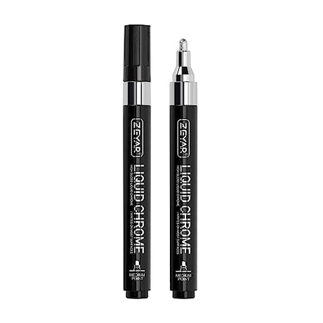 ZEYAR Liquid Chrome Marker Paint Marker, Silver Mirror Pen for smooth surfaces, High-gloss Mirrored display effects, Medium Point, set of 2 ZEYAR