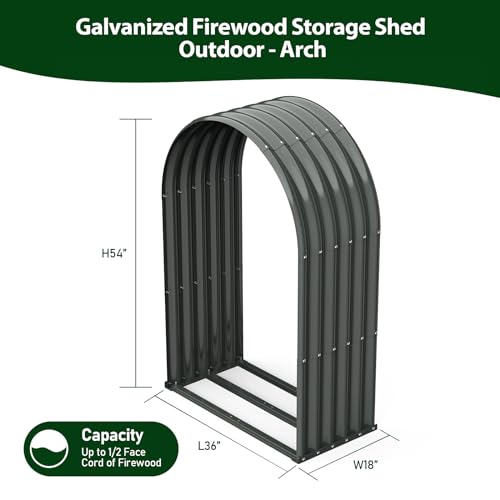 A ANLEOLIFE Galvanized Steel Firewood Storage Shed Outdoor Corrugated Metal Log Rack, Heavy Duty Log holder Lumber Storage Stand -Arch Gray A ANLEOLIFE