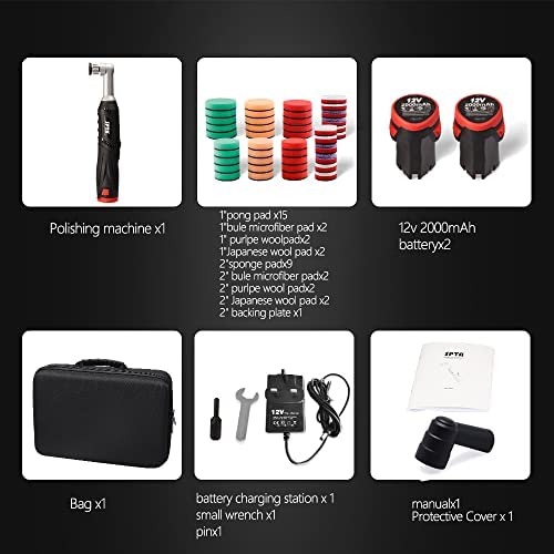 SPTA Cordless Mini Car Polisher, 12V Micro Cordless Scratches Killer Car Polisher RO/DA Mini Car Polisher for polishing, Sanding and Cleaning SPTA