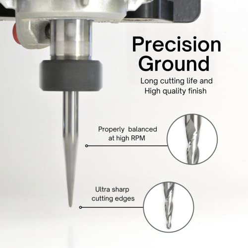 ROUTYBITS - 3 Pcs Tapered Ball Nose Router Bit Set - 1/32”, 1/16”, 1/8” Tip Diameter, 1/4 Inch Dia Shank, Solid Carbide, Spiral End Mills for 3D CNC RoutyBits