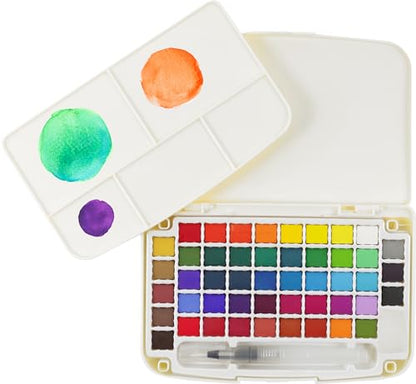 Artist's Watercolor Field Kit (48 high pigment colors, water brush, sponge, and palette)