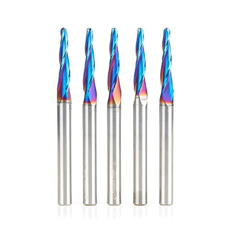 Amana Tool 46286-K-5 5-Pc CNC Solid Carbide Spektra Extreme Tool Life Coated Tapered Spiral 2D/3D Carving 1/8 Dia x 1/4 Inch SHK Router Bit Pack Amana Tool