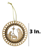 Unfinished Wood Circular Detailed Holiday Ornament, Wooden Nativity Manger Scene with North Star, Religious Family Christmas Ornaments for Trees or Needzo