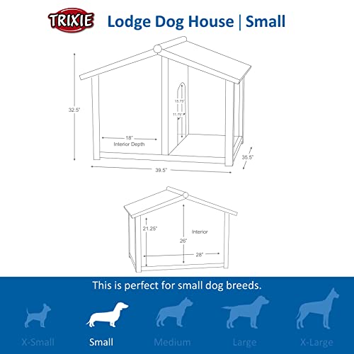 TRIXIE natura Lodge Dog House, Covered Porch, Hinged Roof, Adjustable Legs, Brown, Small - WoodArtSupply