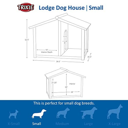 TRIXIE natura Lodge Dog House, Covered Porch, Hinged Roof, Adjustable Legs, Brown, Small - WoodArtSupply