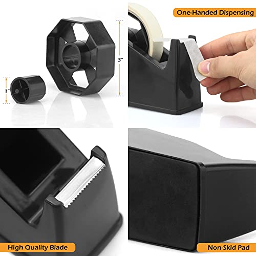 Tape Dispenser, Heat Press Tape Dispenser, Desk Heat Tape Dispenser 6.3 x 2.5 x 3.4 Inch, Holder Fits 1" and 3" Core (Black)