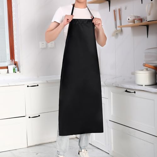 NEU SAFETY 2pc Bib Apron Set, Waterproof and Durable, Large Size 43.3x28.7 Inches, Black PVC Vinyl Coated, Ideal for Dog Grooming, Dishwashing, NEU SAFETY