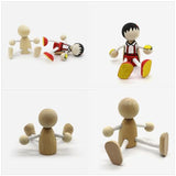 Tofficu Wood Peg Dolls 6pcs Natural Unfinished Wooden Robot Doll People Bodies Action Figures Model Toy Movable Joints Dolls for DIY Painting Craft Tofficu