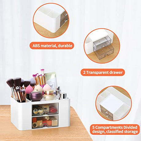 LETURE Desk Organizer with 2 Drawer, Plastic Desktop Pen Pencil Card Holder Storage Box for Desk, Office Supplies, Vanity Table Office School Home LETURE