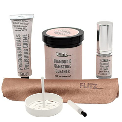 Flitz Complete Jewelry Cleaning Kit for Women & Men - Glasses Cleaner, Jewelry Cleaner, Ring Cleaner, Silver Jewelry Cleaner - Includes Liquid