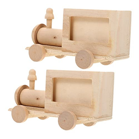 Toyvian 2pcs DIY Train Pen Holder Unpainted Wood Model Kids Painting Wood Kit Unfinished Blank Pen Cup Cute Pen Pot Statues Unfinished Wood Dolls Toyvian