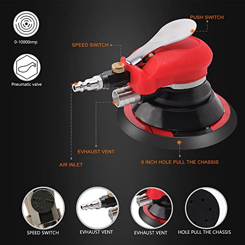 ZFE Random Orbital Sander 5" & 6" Pneumatic Palm Sander with Extra 5" Backing Plate, Sponge Polishing Pads, Sandpapers Low Vibration and Heavy Duty ZFE