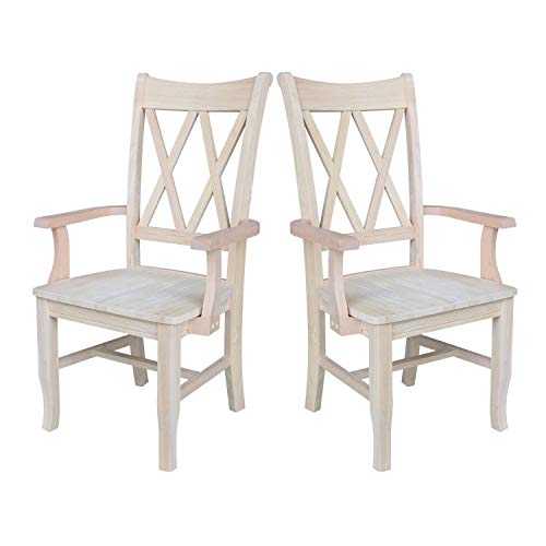 IC International Concepts Double X-Back Arms Chairs, Dining Height, Unfinished IC International Concepts