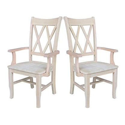 IC International Concepts Double X-Back Arms Chairs, Dining Height, Unfinished