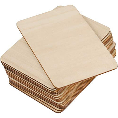ZEONHAK 100 Pack 6 x 4 Inches Rectangle Unfinished Wood Pieces, Unfinished Blank Wood Slices with Sharp Corners, Rectangle Wood Cutouts for Painting,