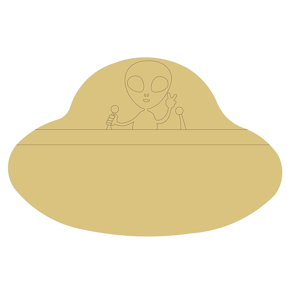 Spaceship Design by Lines Cutout Unfinished Wood Kids Room Science Décor Space Door Hanger MDF Shape Canvas Style 1 Art 1 (6") Diverse Woodworking