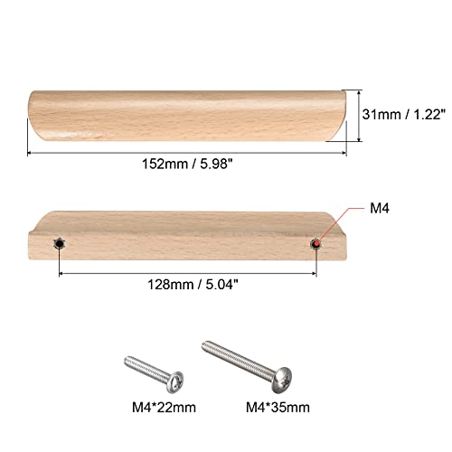uxcell Wood Pull Handles, 6" 6Pcs Wooden Drawer Unfinished Knobs Pulls for Kitchen Furniture Drawer Wardrobe Cupboard with Screws uxcell