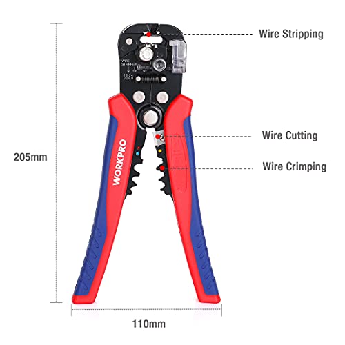 WORKPRO Self Adjusting Wire Stripper, 3-in-1 Automatic Wire Stripper/Cutter/Crimper, AWG10-24, 8 Inch Multi Pliers For Electrical Wire Stripping, - WoodArtSupply