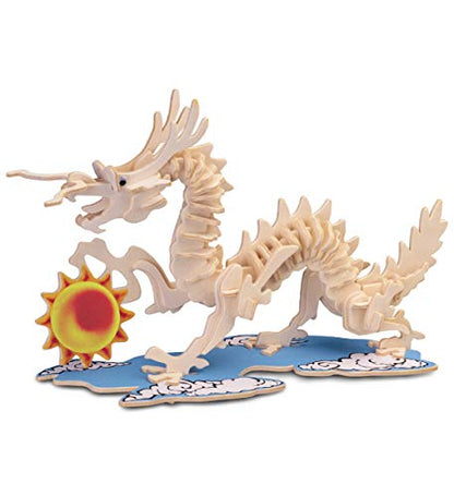 Puzzled 3D Puzzle Dragon Wood Craft Construction Model Kit, Fun Unique & Educational DIY Wooden Toy Assemble Model Unfinished Crafting Hobby Puzzle