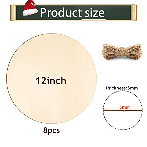 FSWCCK 8 PCS 12 Inch Blank Wood Circles for Crafts, Unfinished Wood Slices Front Door Decor Round Wooden Hanging Sign with Twine for DIY Crafts - WoodArtSupply