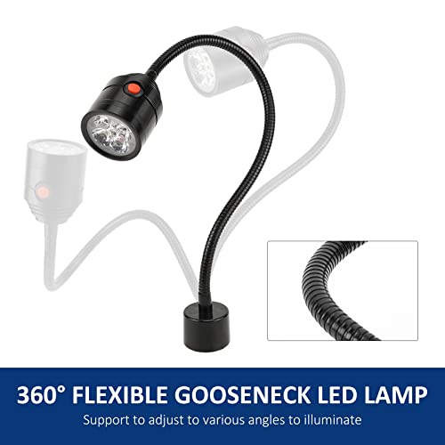 Magnetic Work Light, LED Machine Light with Flexible Gooseneck and Magnetic Base, Shop Tool Lamp for Lathe, Work Bench, Sewing Machine, Grill, - WoodArtSupply