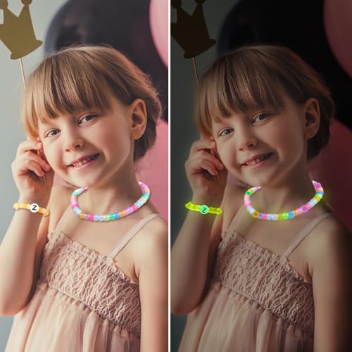 DULEFUN Glow Beads Bracelet Making Kit, Glow in The Dark Pony Beads Letter Beads Heart Beads for Bracelets Jewelry Making Luminous Plastic Glow Beads DULEFUN