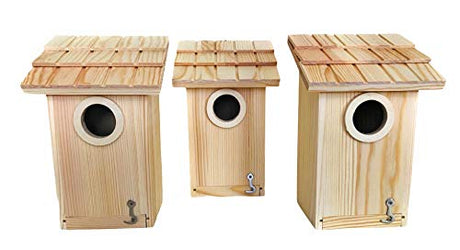 3 Pack Bird House - Bluebird, Finch, Wren, Chickadee, Tree Swallow Bird, Wild Birds, Woodpecker House, Unfinished Wood DIY Project | Oojami