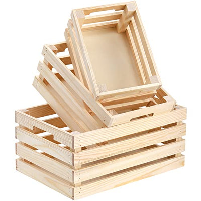 Youeon Set of 3 Rustic Wooden Nesting Crates with Handles, Decorative Wood Crates, Crate Box Wooden Storage Box for Kitchen, Office, Bedroom, Closet,