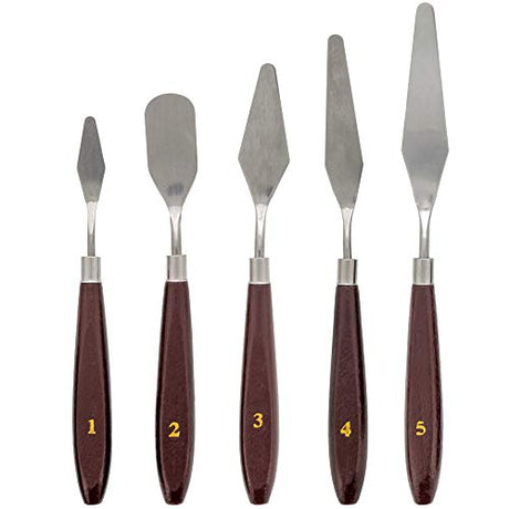 U.S. Art Supply 5-Piece Stainless Steel Palette Knife Set - Flexible Spatula Painting Knives for Color Mixing, Spreading, Applying Oil & Acrylic US Art Supply