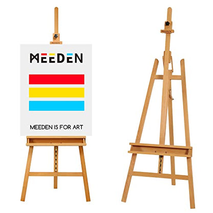 MEEDEN Large Painters Easel Adjustable Solid Beech Wood Artist Easel, Studio Easel for Adults with Brush Holder, Holds Canvas up to 48"