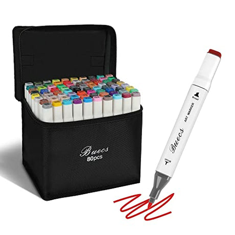 Buecs Alcohol Markers Brush Tip: Double Tipped Art Marker, 80 Count, suitable for Kids Adults Artists Painting, Coloring Drawing Sketching, Buecs