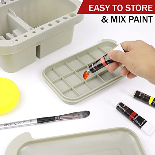DUGATO Paint Brush Cleaner Washer, Multifunction Painting Brush Basin Holder and Organizer width Tray Palette Lid & 2 Art Sponges for Acrylic, DUGATO