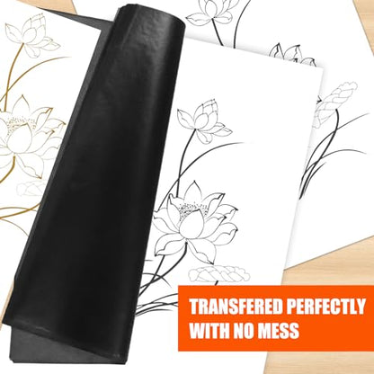 200 Sheets Carbon Paper Black Graphite Paper Transfer Tracing Paper and 5 Pieces Ball Embossing Styluses for DIY Woodworking, Paper, Canvas and Other