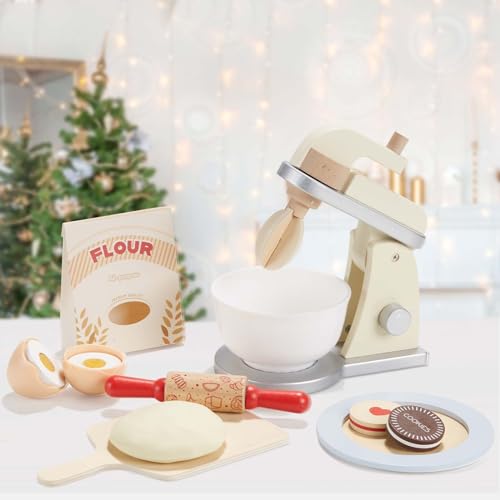 Giant Bean Wooden Toy Mixer, Kids Play Kitchen Accessories, Pretend Play Toy Blender for Boys Girls Ages 1+ Giant bean