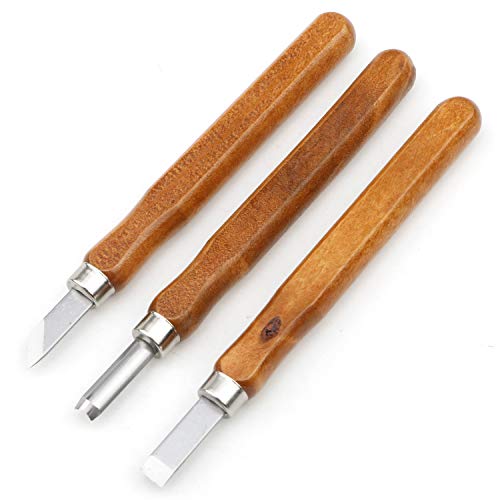 3Pcs Set SK5 Carbon Steel Unxuey Wood Carving Tools Set Handmade Wood Crafts Mini Chisel Steel with Hand Handle for Printmaking, Engraving Seals,