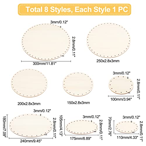 PH PandaHall 8pcs Basket Bottom for Rattan, 8 Styles Round/Oval Wooden Basket Base Set Basket Cane Wicker Woven Board with 3mm Pre-Drilled Holes for PH PandaHall