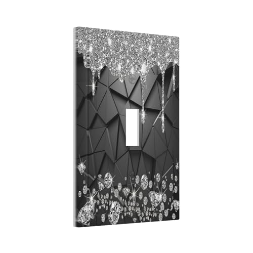 Xuejiaku Light Switch Cover Glitter Diamond Shiny Drips 1 Gang Wall Plate Cover Black Geometric Single Toggle Outlet Covers Decorative Switchplate Xuejiaku
