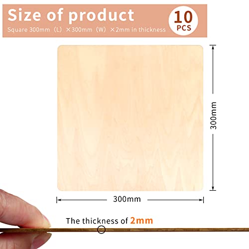 WYKOO 10 PCS Basswood Plywood, 12 x 12 Inch Craft Wood, Premium Unfinished Wood Sheets for Crafts, Hobby, Model Making, Wood Burning and Laser