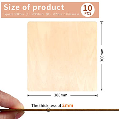 WYKOO 10 PCS Basswood Plywood, 12 x 12 Inch Craft Wood, Premium Unfinished Wood Sheets for Crafts, Hobby, Model Making, Wood Burning and Laser