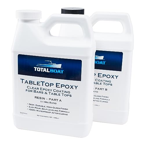 TotalBoat Table Top Epoxy Resin 2 Quart Kit - Crystal Clear Coating and Casting Resin for Bar Tops, Table Tops, Wood, Concrete, Epoxy Art & Crafts - WoodArtSupply