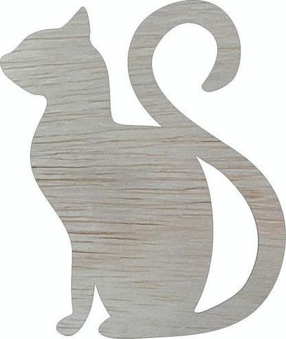 Cat with Tail Wood 6" Shape, Unfinished Animal Wooden Cutout - WoodArtSupply