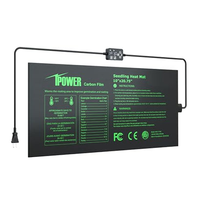 iPower Seedling Heat Mat for Plants with Dual Temperature, Black, 10" x 20.75"&Digital Controller - WoodArtSupply